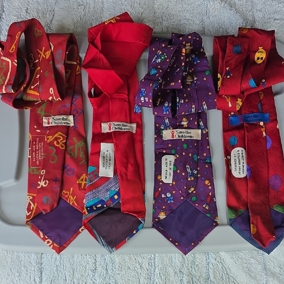 (J28) Vibrant Red and Purple Men's Ties 4 Total (Save The Children) - Picture 2 of 4